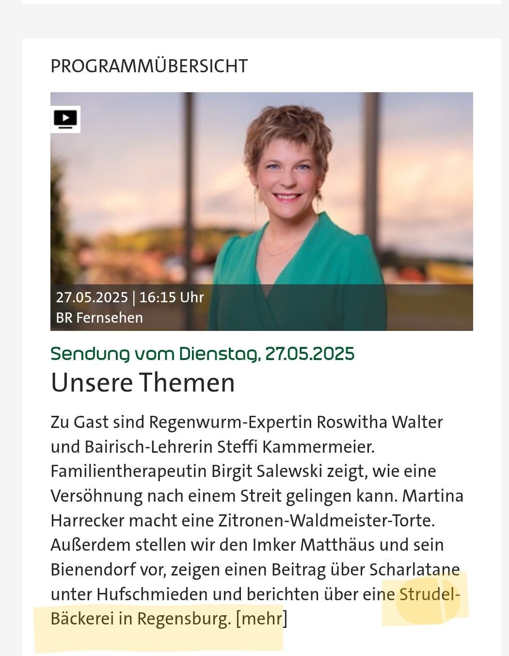 Die Strudelei im BR-Fernsehen "Wir in Bayern"