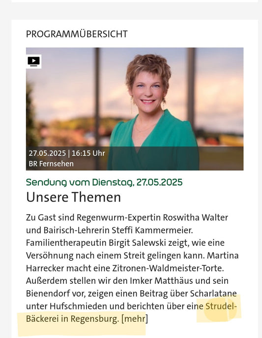 Die Strudelei im BR-Fernsehen "Wir in Bayern"